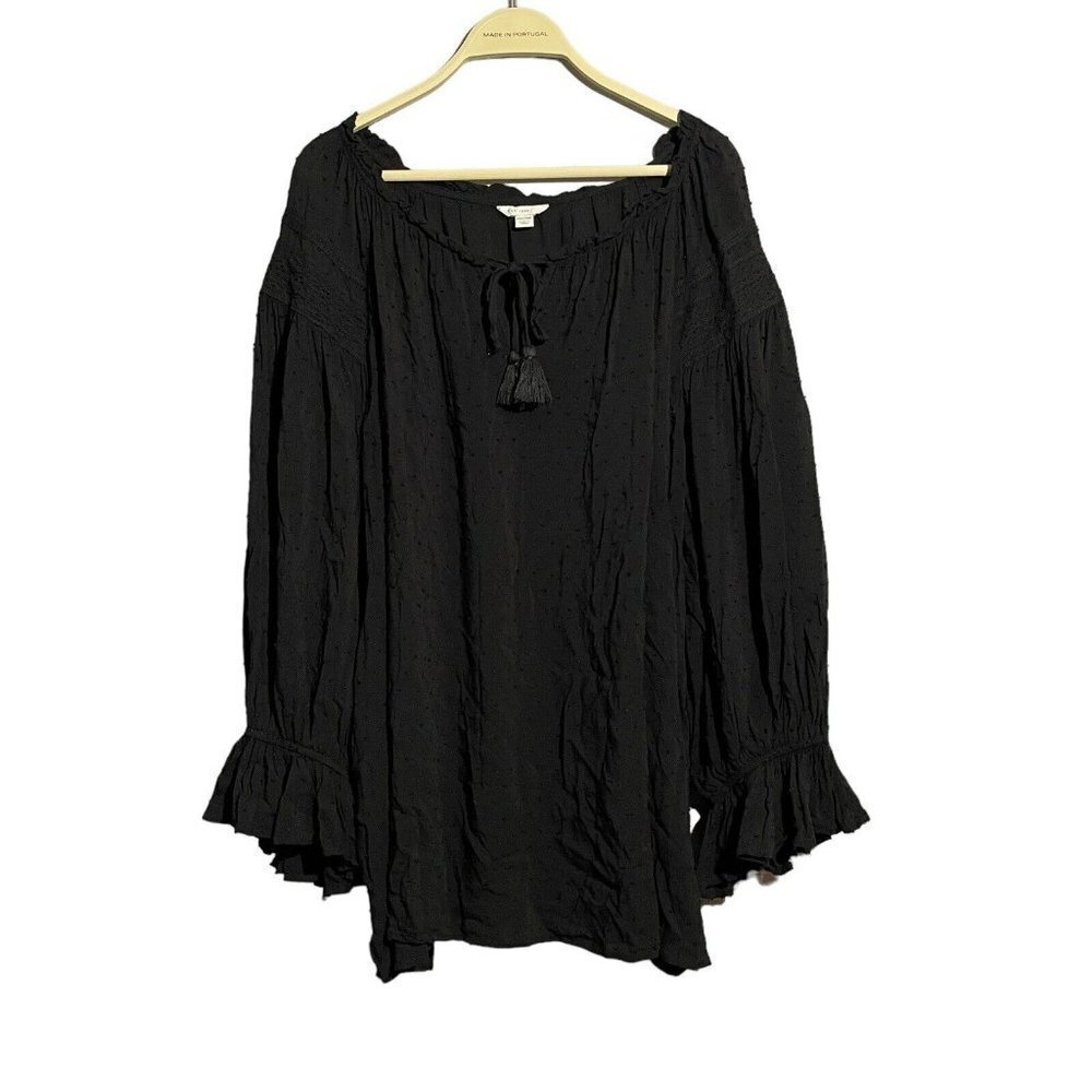 Est 1946 Blouse Women Sz 26/28W Blue Tassels Long Sleeve Hippie Boho Tuft Smock